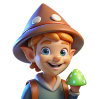 extraordinary vintage Portrait of a whimsical gnome with a pointed hat and a mischievous grin, lit by a glowing mushroom, fantasy art style high quality png