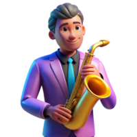 magnificent contemporary Portrait of a charismatic musician with a saxophone, lit by colorful stage lighting, in a pop art style high resolution png