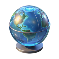 wonderful artistic A transparent, holographic projection of the Earth rotating slowly, displaying real-time weather patterns, lit by a dim, ambient glow detailed png