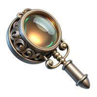 dramatic classic A steampunk monocle, with a magnifying glass and intricate filigree design, made of polished silver, lit by a sharp, directional light high quality png