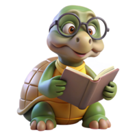 beautiful classic A wise old tortoise wearing spectacles and reading a book, illuminated by a warm, library light, rendered in a gentle, Aesop's Fables cartoon style original png