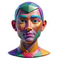 magnificent artistic A portrait of a human face made of colorful geometric shapes and fractal patterns, in a cubist style, original png