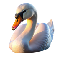 wonderful rustic Portrait of an elegant swan with pristine white feathers, illuminated by the soft glow of a tranquil lake at dawn, styled as a serene nature photograph professional png