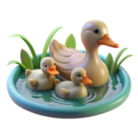 stunning creative A family of ducks swimming in a pond, serene setting, realistic style premium png