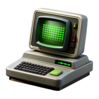 deslumbrante moderno uma vintage computador terminal exibindo complexo algoritmos, verde fósforo texto em uma Preto tela, retro anos 80 estilo exclusivo png