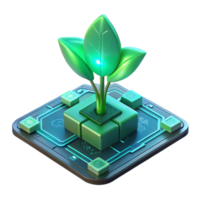 wonderful minimalist A bioluminescent plant growing on a futuristic circuit board, emitting a soft, green glow, illuminated by a dim, ambient light. Biopunk style genuine png