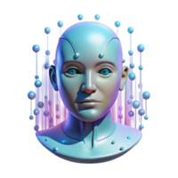 vibrante minimalista uma holográfico projeção do uma humano face pisca dentro a ar, cercado de córregos do binário código. ambiente iluminação, digital arte estilo Alto resolução png