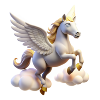 magnificent abstract A graceful pegasus with feathered wings, soaring through a cloudy sky, illuminated by the sun's rays. Romantic style 4K png
