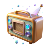 vibrant artistic An antique radio transforming into a holographic speaker, mid-transformation, glowing particles, dramatic lighting high resolution png