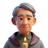 dramatic modern Portrait of an elderly man with deep wrinkles and a thoughtful expression, illuminated by a single candle, in the style of a Caravaggio painting 4K png