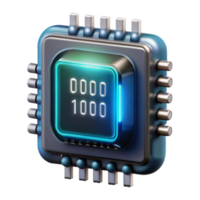 vibrant modern A single microchip displaying complex binary code, glowing from within, macro photography, dark and mysterious lighting detailed png