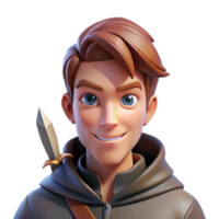 magnificent contemporary Portrait of a cunning rogue with a sly smirk and a hidden dagger, lit by dim, shadowy light, in a fantasy art style detailed png