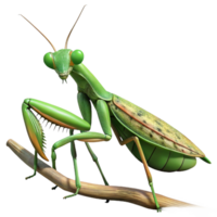wonderful modern A praying mantis perched on a branch, camouflage, detailed texture 4K png