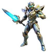 spectaculaire minimaliste une futuriste guerrier dans fleuri Puissance armure manie une plasma lame, en train de préparer pour bataille. dynamique éclairage, héroïque style prime png