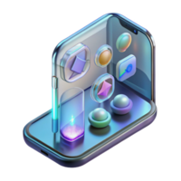 dramatic abstract A transparent smartphone displaying holographic icons, minimalist design, futuristic style 4K png