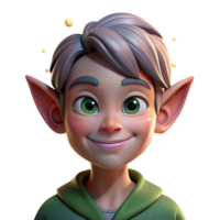 vibrant abstract Portrait of a mischievous elf with pointed ears and a playful smirk, lit by twinkling fairy lights, in a fantasy art style high quality png