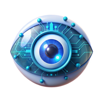 magnifico astratto un' umano occhio sovrapposto con un' complesso hud Schermo, dati flussi e informazione fluente attraverso il iris, illuminato di un' freddo blu luce. cyberpunk stile 4k png