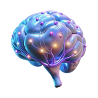vibrant traditional A holographic projection of a human brain, neural pathways glowing and pulsating, dark background with blue and purple hues, medical illustration style authentic png