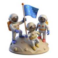 extraordinary modern A group of astronauts planting a flag on an alien planet, epic scale, heroic pose professional png