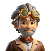 extraordinary minimalist Portrait of an eccentric inventor with goggles and gears, illuminated by the warm light of a steampunk workshop, rendered in a cartoonish style premium png