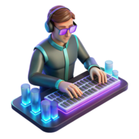 wonderful traditional A programmer coding on a futuristic holographic keyboard, dark environment with glowing keys, cyberpunk style exclusive png