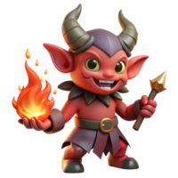 serene minimalist A mischievous imp with fiery red skin and horns, juggling glowing embers, lit by the flickering flames of a campfire. Cartoon style authentic png