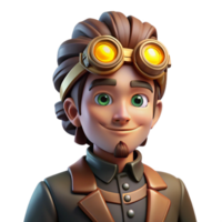 stunning artistic Portrait of a steampunk inventor with goggles and gears, lit by flickering gaslight, steampunk art style high resolution png