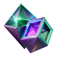 serene contemporary Fractured geometric shapes of amethyst and emerald, illuminated by sharp neon light, in a Cubist style original png