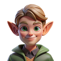 dramatic modern Portrait of a mischievous elf with pointed ears and a playful smirk, lit by dappled forest light, in a whimsical style genuine png