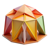 serene traditional Origami-inspired pavilion, folded paper-like structure, colorful panels, soft lighting, experimental architecture premium png