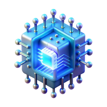 extraordinário contemporâneo uma quantum computador processador, complexo e intrincado, emitindo pulsos do luz, iluminado de uma legal, azul claro. abstrato estilo Prêmio png