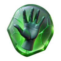extraordinary artistic A spectral, translucent hand reaching out from a cracked mirror, bathed in an eerie green light, with long, skeletal fingers. Artgerm style original png