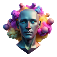 extraordinary classic A portrait of a human face dissolving into colorful smoke and geometric patterns, in a cubist style, original png