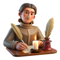 wonderful traditional Portrait of a thoughtful writer with a quill and parchment, illuminated by the warm glow of a candlelit desk, styled as a vintage portrait high resolution png
