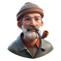 vibrant abstract Portrait of a weathered fisherman with a wrinkled face and a pipe, lit by the setting sun, in a classic portrait style professional png