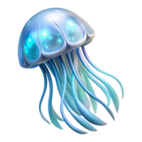magnificent contemporary A delicate jellyfish pulsating with bioluminescent light, deep blue background, ethereal, abstract art style, authentic png