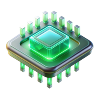 vibrant traditional A single, glowing microchip levitating, intricate circuitry visible within its transparent casing, bathed in an ethereal green light original png