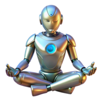 wonderful creative A humanoid robot meditating in a lotus position, metallic texture, soft lighting, spiritual and technological theme high quality png