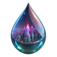 wonderful traditional A futuristic cityscape reflected in a raindrop on a window, neon lights blurring and distorting, in a cyberpunk style professional png