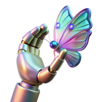 vibrant rustic A robotic hand, with intricate gears and pistons, reaches out to grasp a shimmering, holographic butterfly. Chiaroscuro lighting high resolution png