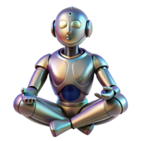 wonderful modern A humanoid robot meditating in a lotus position, metallic texture, soft lighting, spiritual and technological theme authentic png