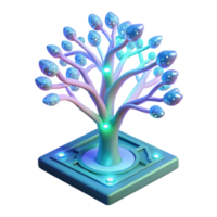magnificent minimalist A bioluminescent tree growing from a circuit board, branches glowing with an ethereal light, in a surreal, dreamy style premium png