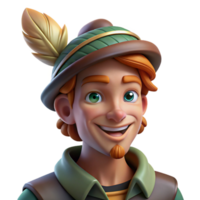 extraordinary vintage Portrait of a charming rogue with a sly grin, a mischievous twinkle in his eye, and a feathered cap, lit by dim tavern lighting exclusive png