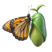 impressive modern A monarch butterfly emerging from its chrysalis, soft focused background, macro photography style detailed png