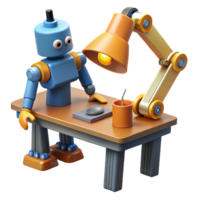 serene vintage A disassembled robot scattered across a workbench, lit by the bright light of a workshop lamp, in a detailed, technical style high resolution png