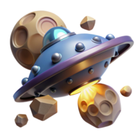 elegant traditional A spaceship traveling through a field of asteroids, dynamic lighting, perilous, science fiction style high quality png