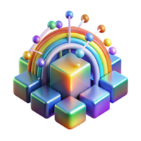 stunning vintage A stylized representation of a digital world, composed of pixels and glowing data streams, lit by a vibrant, rainbow-colored light. Abstract style high resolution png