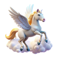 vibrant artistic A graceful pegasus with feathered wings, soaring through a cloudy sky, illuminated by the sun's rays. Romantic style high resolution png
