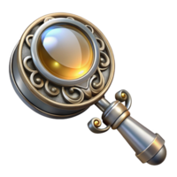 beautiful vintage A steampunk monocle, with a magnifying glass and intricate filigree design, made of polished silver, lit by a sharp, directional light original png