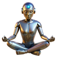 wonderful artistic A humanoid robot meditating in a lotus position, metallic texture, soft lighting, spiritual and technological theme premium png